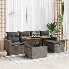 3327998 vidaXL Set mobilier grădină cu perne 6 piese gri poliratan/lemn acacia