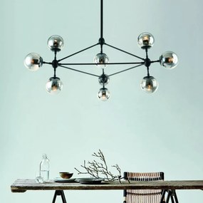 Lustra neagra cu 10 surse de lumina, globuri de sticla fumurii Bao