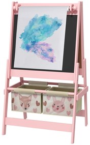 Tablă pentru copii 3 în 1 cu 2 containere AIYAPLAY, șevalet de artă din lemn pentru copii cu vârsta între 3-8 ani, 54x46,5x93cm, de culoare roz