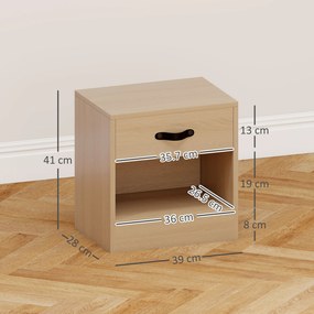 HOMCOM Set de 2 Noptiere cu Sertar și Compartiment Deschis pentru Sufragerie 39x28x41 cm Natural | Aosom Romania