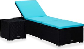 vidaXL Șezlong cu pernă și măsuță de ceai, albastru, poliratan