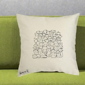 Perna Personalizata Many Cats Pattern Alb-Negru, 40x40 cm, Ecru, Husa Detasabila, Perna Inclusa, BEKZ®
