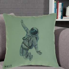 Perna Decorativa Astronaut Acuarela Zbor, 40x40 cm, Verde, Husa Detasabila, Perna Inclusa, BEKZ®