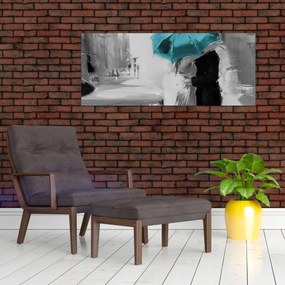 Tablou - Cuplu în dragoste cu umbrelă, albastru (120x50 cm)