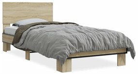845818 vidaXL Cadru de pat, stejar sonoma, 90x190 cm, lemn prelucrat și metal