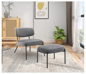 Fotoliu cu taburet gri cu tapițerie din catifea Jerry – Støraa