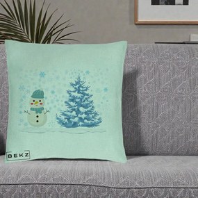 Perna Decorativa Om de Zapada si Brad Craciun, 40x40 cm, Verde Menta, Husa Detasabila, Perna Inclusa, BEKZ®