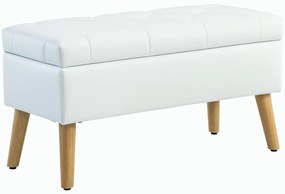 HOMCOM Bancă Tapizată cu Spațiu de Depozitare, Înveliș din Catifea, Picioare din Lemn, pentru Living, Dormitor, Hol, 80 x 35 x 40 cm, Alb | Aosom Romania