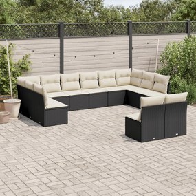 vidaXL Set canapele de grădină, 12 piese, cu perne, negru, poliratan