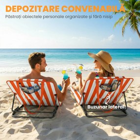 Outsunny Set 2 Șezlonguri Pliabile Portabile pentru Plajă, Spătar Reglabil, Portocaliu. | Aosom Romania