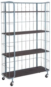 Etajera albastra, din metal, aspect vintage, Chariot