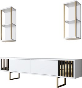 Comoda TV, Hanah Home, Gold Line, 180x30x48 cm, Alb/Negru