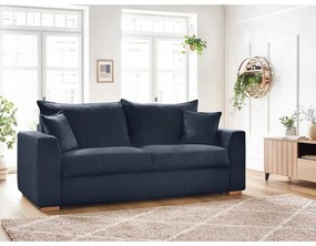 Canapea albastru-închis extensibilă cu tapițerie din catifea reiată 225 cm Augustin – Bobochic Paris