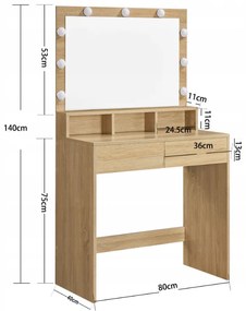 Masuta de toaleta cu oglinda si iluminare WESO SONOMA 80x140 cm