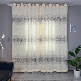 Set două Draperii (Opacitate 60%), din In texturat, cu Model imprimat, Gata lucrate (Inele galerie), Culoare Bej + Gri, Dimensiuni draperie 160x260 cm (x2), Brand Originalio