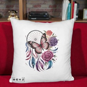 Perna Personalizata Prinzator de Vise cu Fluture si Trandafiri, 40x40 cm, Alb Pufos, Husa Detasabila, Perna Inclusa, BEKZ®