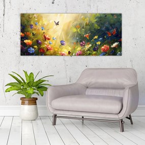 Tablou - Pajiște cu flori de primăvară, pictură (120x50 cm)