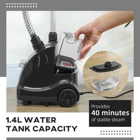 HOMCOM Aparat de Călcat Vertical cu Abur 1.4L cu Bară Extensibilă și 2 Roți Negru | Aosom Romania