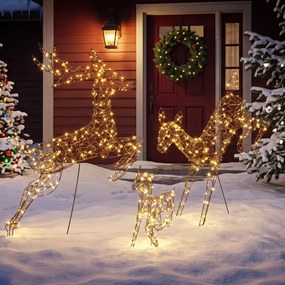 Outsunny Set 3 reni luminoși de Crăciun pentru exterior, 120 cm, 200 LED-uri alb cald, 8 moduri de iluminare, timer, maro | Aosom Romania