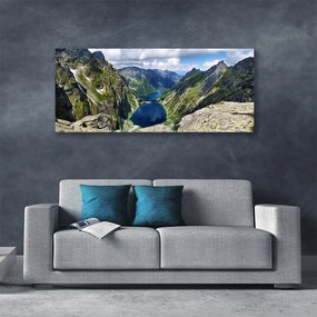 Tablou pe panza canvas Mountain Lake Peisaj Gri Verde Albastru