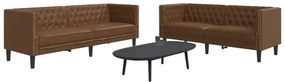 vidaXL Set canapele Chesterfield cu 2 locuri, maro piele întoarsă eco.