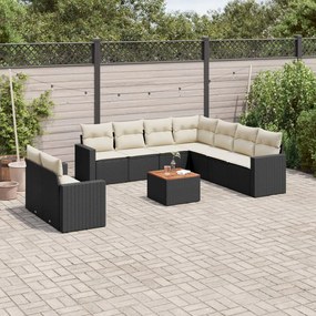 3256518 vidaXL Set canapele de grădină cu perne, 10 piese, negru, poliratan