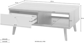 Măsuță de cafea ~Texas~ in stil clasic, modern, culoare alb-stejar, 107 cm lungime