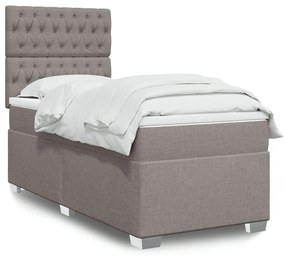 vidaXL Pat box spring cu saltea, gri taupe, 90x200 cm, textil
