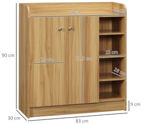 HOMCOM Dulap de pantofi din lemn pentru 12 perechi de pantofi cu 4 rafturi deschise, 83x30x90 cm | AOSOM RO