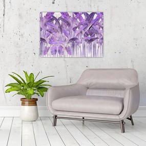 Tablou pe sticlă - Frunze violet în tencuială (70x50 cm)