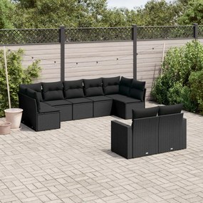 3251752 vidaXL Set mobilier de grădină cu perne, 9 piese, negru, poliratan