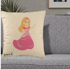 Perna Personalizata Printesa Roz cu Microfon, 40x40 cm, Bej, Husa Detasabila, Perna Inclusa, BEKZ®
