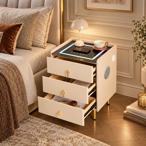 LIVÉA— Noptieră inteligentă cu încărcare Wireless, Bluetooth Stereo, iluminare RGB, USB + Type-C, Bej