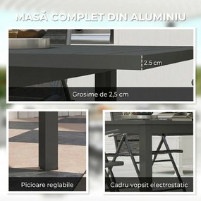 Outsunny Masă Extensibilă pentru Grădină din Aluminiu și Blat cu Șipci, 160/220x90x73 cm, Gri | Aosom Romania