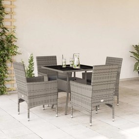 vidaXL Set mobilier de grădină cu perne 5 piese gri poliratan &amp; sticlă