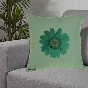 Perna Decorativa Floare Gerbera Teal Acuarela, 40x40 cm, Verde, Husa Detasabila, Perna Inclusa, BEKZ®
