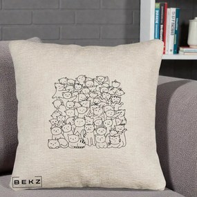 Perna Personalizata Many Cats Pattern Alb-Negru, 40x40 cm, Bej Canapea, Husa Detasabila, Perna Inclusa, BEKZ®