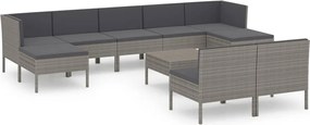 vidaXL Set mobilier de grădină cu perne, 10 piese, gri, poliratan