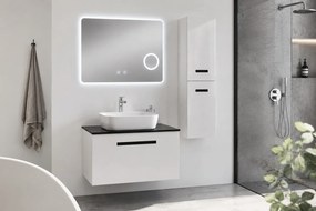 Set Mobilier Baie Troia 80 cm oglinda cu LED, dezaburire si lupa, lavoar ceramic, blat compozit, soldat inclus, MDF total (WB-BC202)