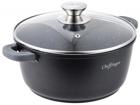 Cratita Cheffinger CF-DC20, 20 cm, 2.4 l, interior marmorat, capac sticla, manere silicon, Negru