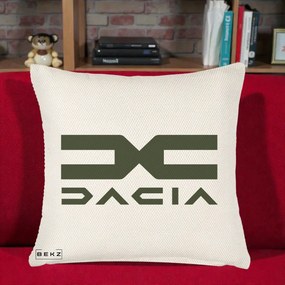 Perna Personalizata cu emblema Dacia, 40x40 cm, Crem Reliefat, Husa Detasabila, Perna Inclusa, BEKZ®