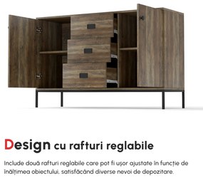 Dulap Lateral HOMCOM Stil Industrial, pentru Depozitare, cu Sertare Rafturi Reglabile, Efect Vintage, Maro | Aosom Romania