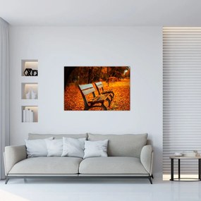 Tablou cu banca toamna (90x60 cm)