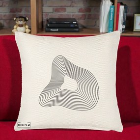 Perna Decorativa Abstract Linii Organice, 40x40 cm, Crem Reliefat, Husa Detasabila, Perna Inclusa, BEKZ®