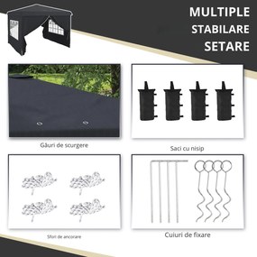 Outsunny Cort cu Copertina Pliabila de 3x3m, Adapost pentru Soare, Reglabil in Inaltime, Geanta de Transport si Saci de Nisip pentru Exterior, Gri