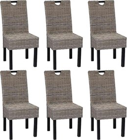 vidaXL Scaun de bucătărie din ratan Kubu, lemn de mango, 6 buc.