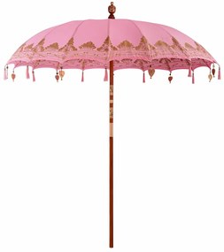 vidaXL Umbrelă de soare Altele Manual Roz x 260 cm Bumbac și lemn masiv