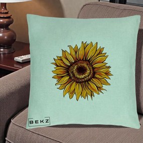 Perna Decorativa Floarea Soarelui Vibranta, 40x40 cm, Verde Menta, Husa Detasabila, Perna Inclusa, BEKZ®
