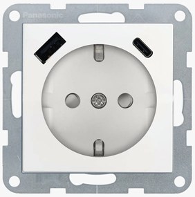 Priza simpla cu impamantare, protectie copii, USB A+C, 16A, IP20, Alb, Panasonic Karre Plus 55