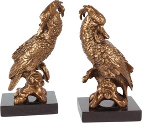 Statuetă decorativă din polirășină, aurie, papagal pe creangă, pe soclu negru, opritor pentru cărți, 28 x 15 x 12 cm, „Arara”